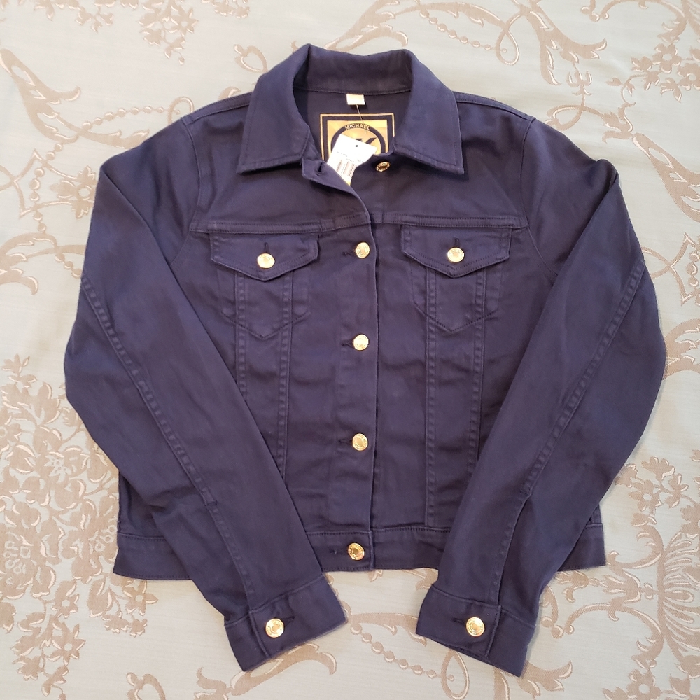 Michael Kors True Navy Blue Denim Button Up Jacket Women Size Medium